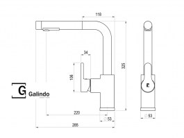 MEDIDAS MONOMANDO COCINA EXTRAIBLE ZIP PLUS 2.0 GALINDO